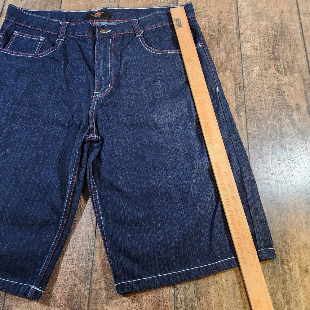 Corked Baggy Loose Jean Shorts Mens 38 Y2K Skater Denim Red Stitch Streetwear - Picture 8 of 11
